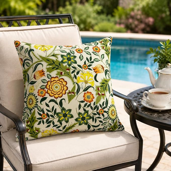 Outdoor/Indoor Decorative Throw Pillows 18×18 Inch | Pack of 2 Waterproof Decorative Throw Pillows with Inserts, Square Pillows for Bed, Couch, Sofa and Patio Furniture
