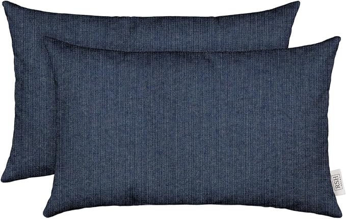 RSH DECOR Sunbrella 26" x 16" Lumbar Throw Pillows Set of 2 | Water and Fade-Resistant Performance Fabric | Outdoor Pillow Covers with Down-Alternative Inserts | Made in USA (Revive Indigo)
