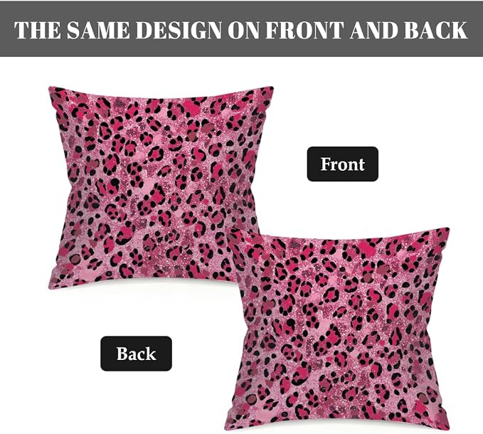 22x22 Inch Outdoor Pillow Covers Set of 2 Waterproof Throw Pillow Covers Decorative Couch Cushion Covers Pink Glitter Leopard Print Square Pillowcases Protectors for Patio Garden Sofa