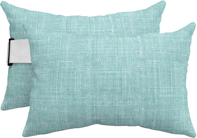 Outdoor Lumbar Pillow Set of 2, Mint Green Waterproof Beach Headrest Pillow with Inserts, Farmhouse Vintage Teal Solid Color Modern Recliner Throw Pillows for Patio Furniture, 12 x 20