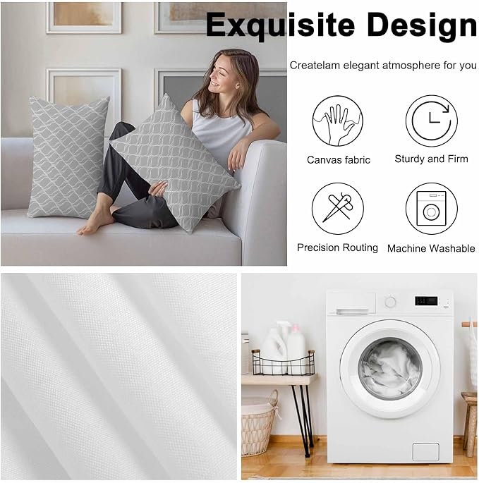 Grey White Stripes Outdoor Pillow Covers 20x12 Inch Lumbar Pillow Covers Set of 2 Waterproof Decorative Throw Pillow Cases Simple Geometric Modern Monochrome Cushion Covers for Patio Furniture Garden