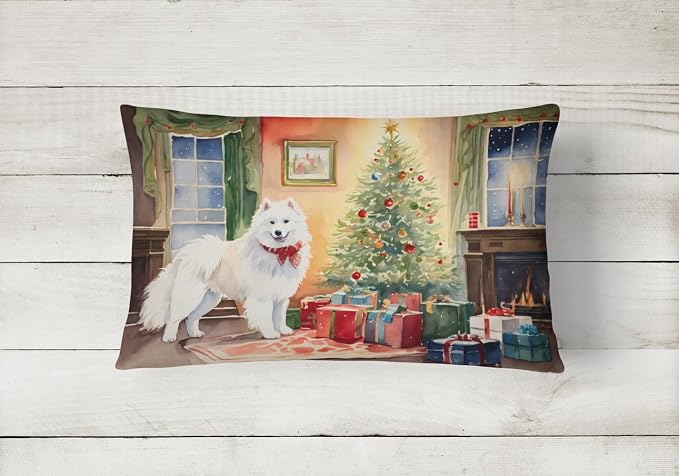 Caroline's Treasures DAC2738PW1216 Samoyed Cozy Christmas Throw Pillow Machine Washable, Indoor Outdoor Decorative Pillow for Couch, Bed or Patio, 12HX16W