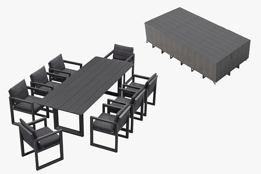 PURPLE LEAF Outdoor Dining Set for 8 with Waterproof Furniture Cover Aluminum Luxury Patio Furniture Table and Chairs Set with Removable Thick Cushion for Large Backyard Porch Garden Deck Pool, Grey