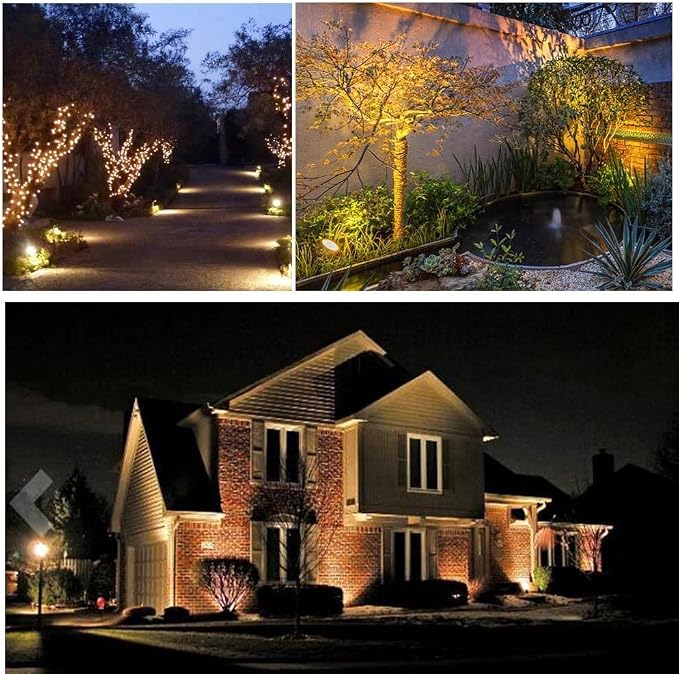 10W Low Voltage LED Landscape Lights, Bowfishing Lights Warm White 12V Spotlights for Garden Pathway, Yard, Lawn, Wall, Trees Lighting, Outdoor Spotlight with Spike Stand(10 Pack)