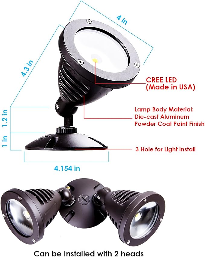 1100LM LED Flood Light, Landscape Spotlight, 5000K Outdoor Light Fixture | TOPELE Exterior Flood Lights Fixture with CREE LED Source for Landscape, Commercial, Home, Garden, Yard, Waterproof, Brown