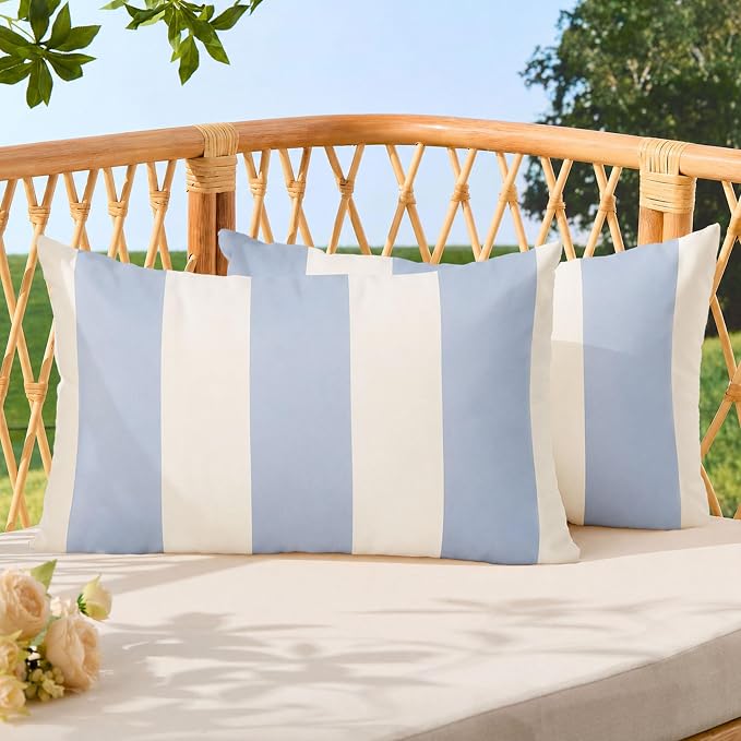 Allorry Outdoor Pillow Covers 12x20 Sky Blue Striped Outdoor Decor JB007K12 | Striped Pillow Covers|for Spring Summer Outdoor Waterproof Garden Patio Furniture Sofa Bed Home Decor