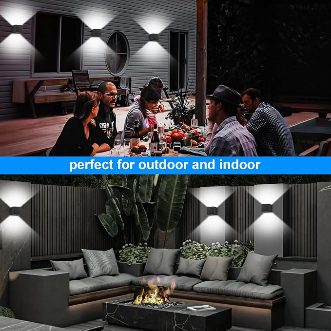ledmo LED Up and Down Outdoor Wall Lights 20W Anti-Rust Adjustable Modern Wall Sconces Exterior Light Fixture Waterproof 6000K Black Porch Lighting for Patio Yard Garage Wall Mount Lighting 2 Pack