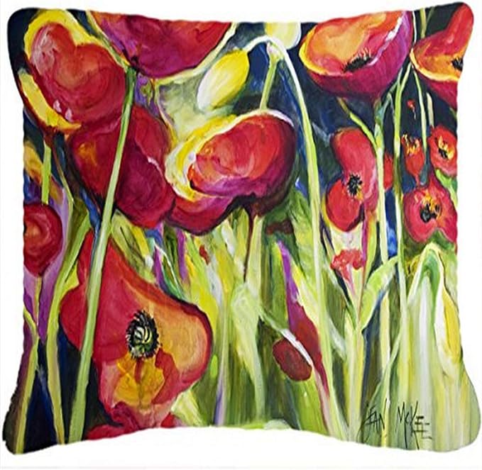 Caroline's Treasures JMK1121PW1216 Red Poppies Canvas Fabric Decorative Pillow Machine Washable, Indoor Outdoor Decorative Pillow for Couch, Bed or Patio, 12HX16W