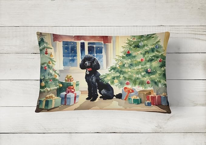 Caroline's Treasures DAC2724PW1216 Poodle Cozy Christmas Throw Pillow Machine Washable, Indoor Outdoor Decorative Pillow for Couch, Bed or Patio, 12HX16W