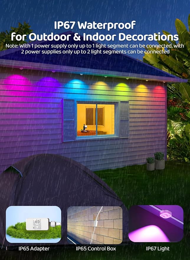 Gaoxun 150ft Permanent Outdoor Lights, RGBW Smart Outdoor Lights for House with 54 LED, APP/Remote Control, 47 Scene Modes, Timer, IP67 Waterproof Eaves Lighting for Daily Holiday Christmas Decors