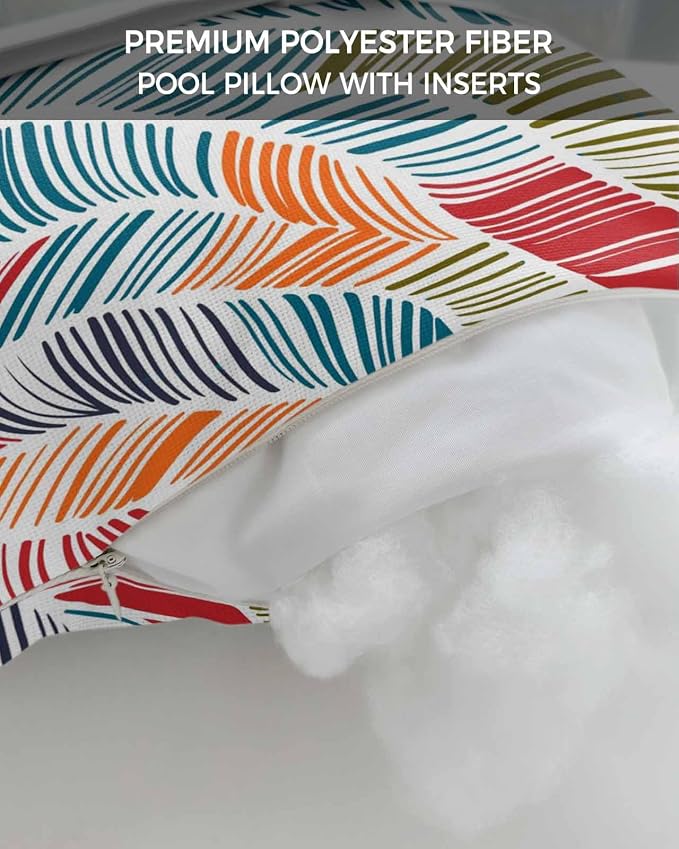 Abstract Stripes Outdoor Pillows with Insert 11x16 Inch Red Orange Blue Gradient Wavy Lines Leaf Waterproof Headrest Pillows with Adjustable Strap Lounger Chair Throw for Patio Furnitures , 2 Pack