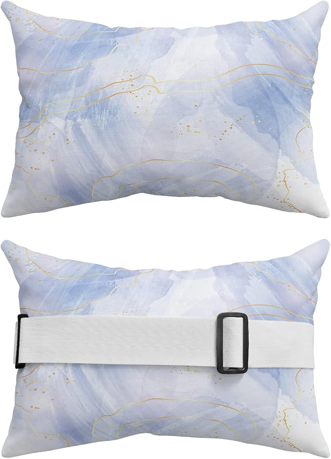Outdoor Pillows Covers with Inserts Abstract Art Ombre Blue Marble Golden Line Texture Waterproof Pillow with Adjustable Strap Throw Pillows for Patio Furniture Recliner Lounge Chair, 12x20 inch, 1PCS