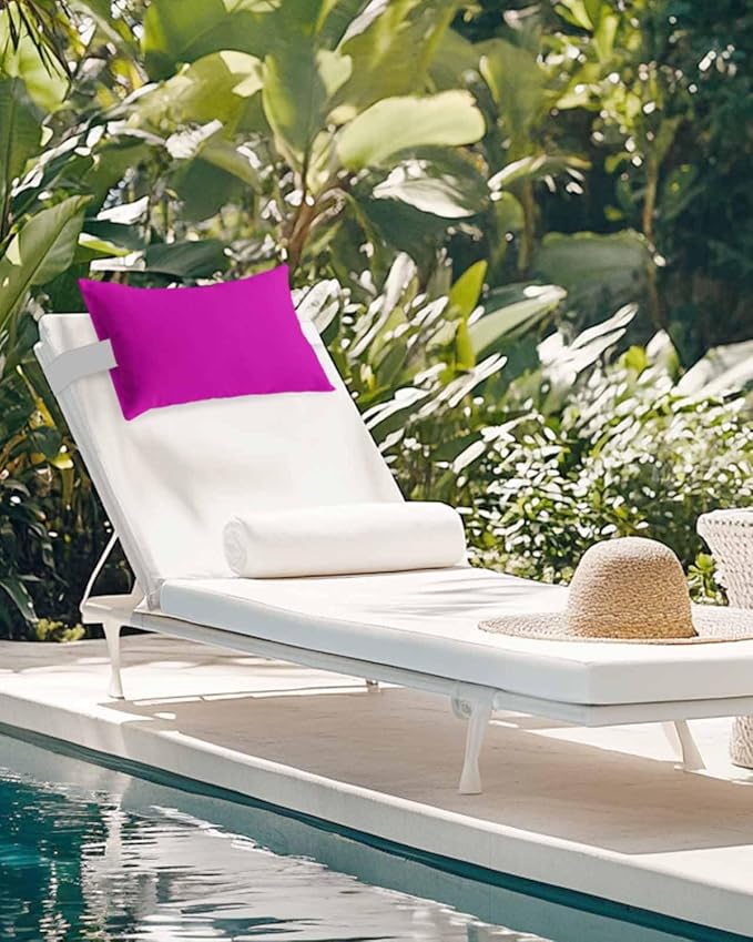 Outdoor Pillow for Lounge Chair with Strap & Insert Rosy Red Recliner Head Pillow Solid Pink Color Waterproof Headrest Patio Lumbar Pillows for Beach Pool Office Chaise Chair 11x16 Inch