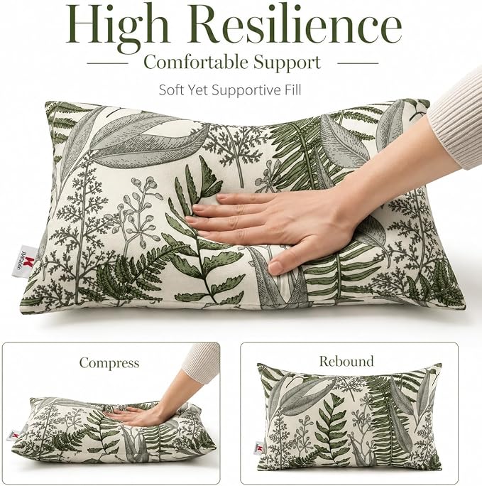 Outdoor Patio Lumbar Pillows, Pack of 2, 12"x20" | Fade Resistant Outdoor Waterproof Lumbar Pillow with Inners Decorative Garden Lumbar Cushions for Home Patio Terrace Sofa