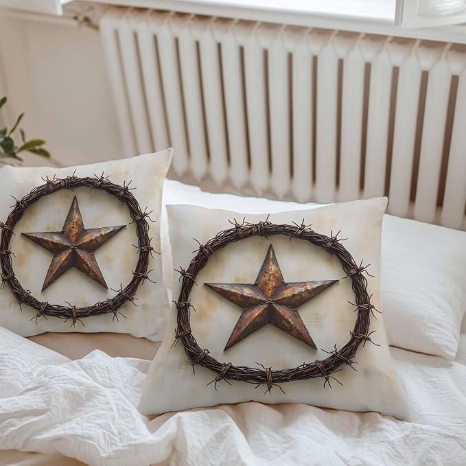 Texas Star Rustic Waterproof Outdoor Pillow Covers Set of 2 Home Decor, Vintage Country Stars Modern Abstract Pillowcase Patio Pillow Covers for Couch Bench Furniture Garden 20x20in