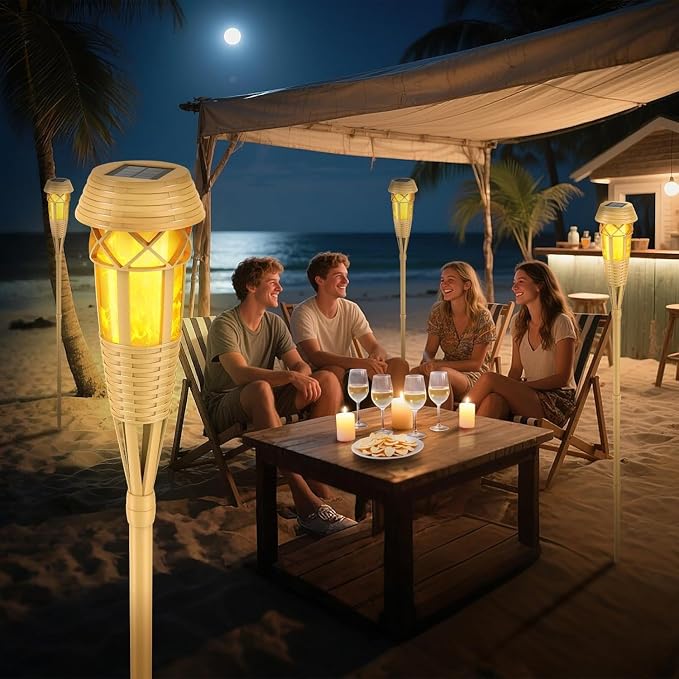 Solar Outdoor Lights – Torches with Flickering Flame for Garden Decor, Waterproof Garden, Outdoor Patio & Pathway Yard Decorations with Flame Torches - 4 Pack