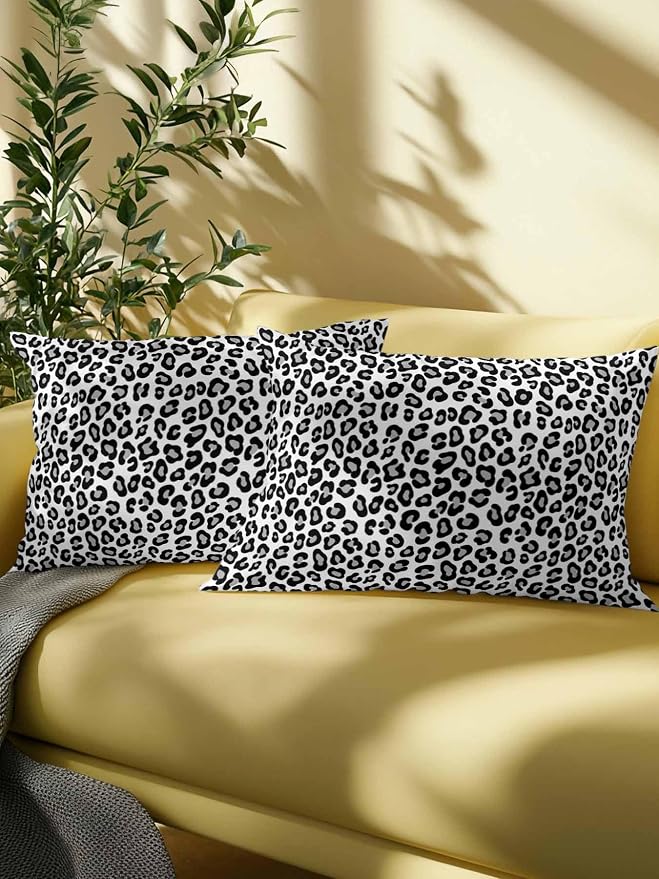 Outdoor Waterproof Throw Pillows Abstract White Black Leopard Patio Pillows Pack of 2,Decorative Pillow Covers with Insert,Pillow Cushion Case for Garden Couch Sofa Animal Skin Print