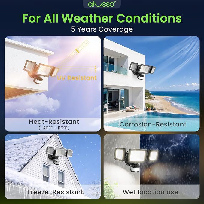 ALUSSO Motion Sensor Outdoor Lights Hardwired(Not Solar),40W 4500LM Flood Lights Outdoor 120V, 3CCT 3000K/4000K/6500K, 3 Modes(Dusk to Dawn/Auto/On Time) Security Light for Garage Yard Porch,Black,ETL