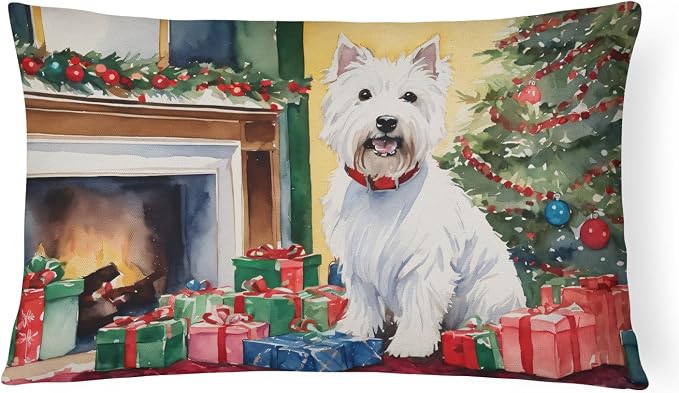 Caroline's Treasures DAC2764PW1216 Westie Cozy Christmas Throw Pillow Machine Washable, Indoor Outdoor Decorative Pillow for Couch, Bed or Patio, 12HX16W