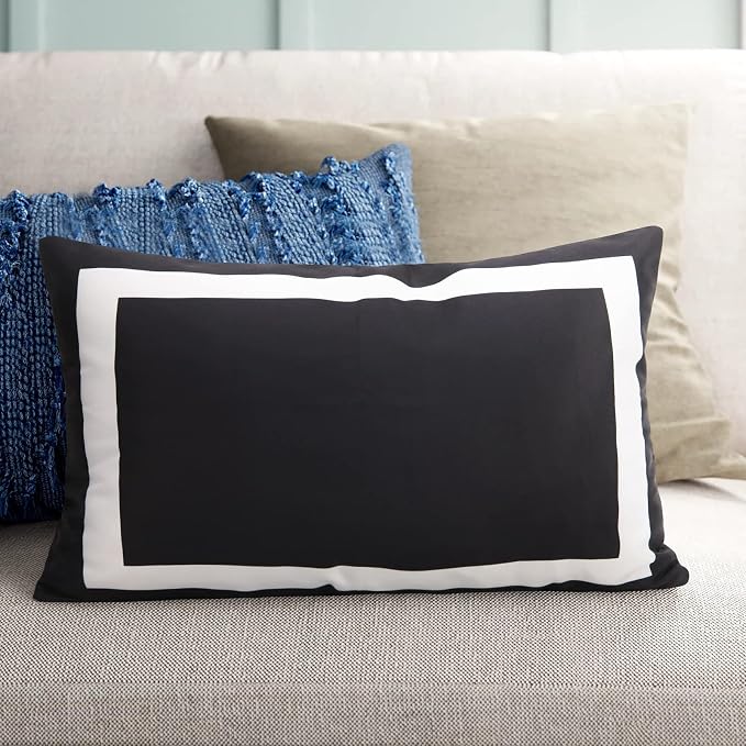 Pyonic Outdoor Waterproof Lumbar Pillow Covers Black and White Rectangle Pillowcases for Patio Garden Patio Tent,2 PCS,12 X 20 Inches