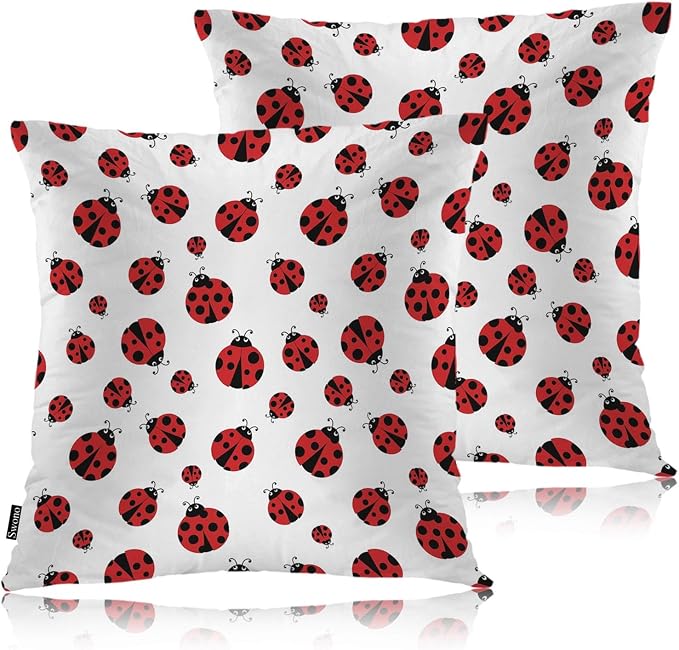 Swono Outdoor Pillow Covers Ladybug, Cute Ladybird Wild Ladybugs Home Decorative Throw Pillow Case Cushion Cover for Men/Woman/Bed/Sofa/Office/Car, 18x18 Inch, 2Pcs Pillow Covers Red