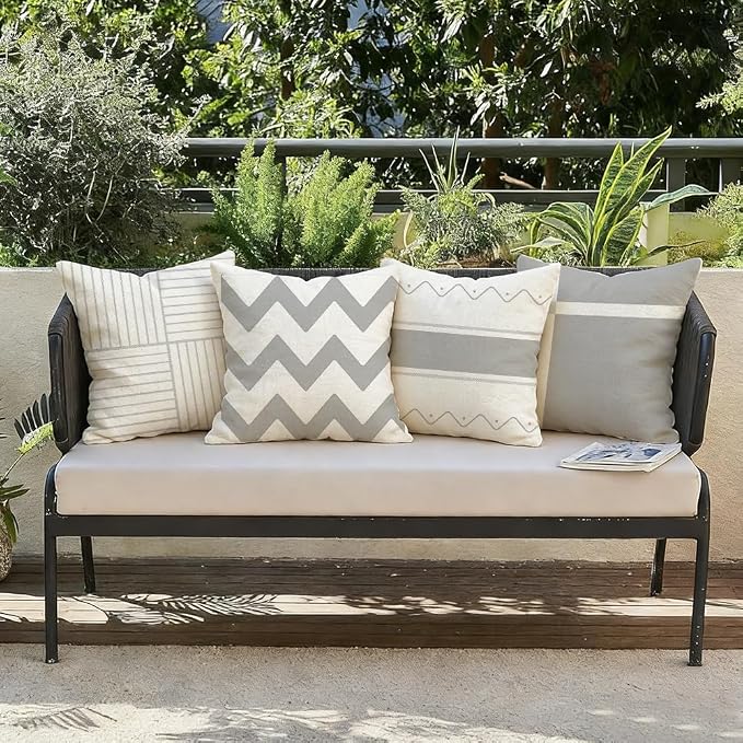 RABUSOFA Outdoor Pillows Waterproof 20x20 Set of 4 Gray Geometric Decor | Chevron Zigzag,Not Insert,Waterproof Fabric,Machine Washable,Invisible Zipper,Decoration for Patio Furniture Sunbrella Couch