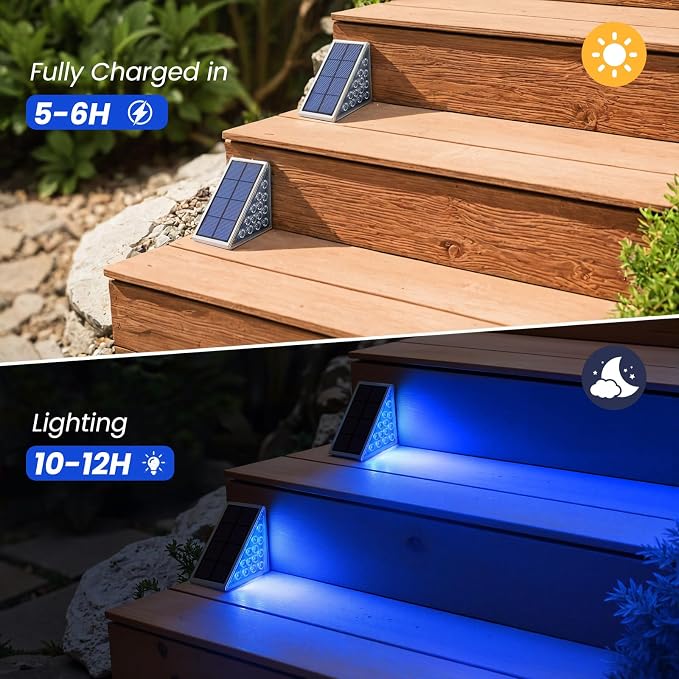 Solar Step Lights,12 Pack Blue LED Outdoor Step Lights, Stair Lights Outdoor for Patio, Fence, Yard, Walkway, Solar Powered Auto On/Off, IP67 Waterproof, Easy Install