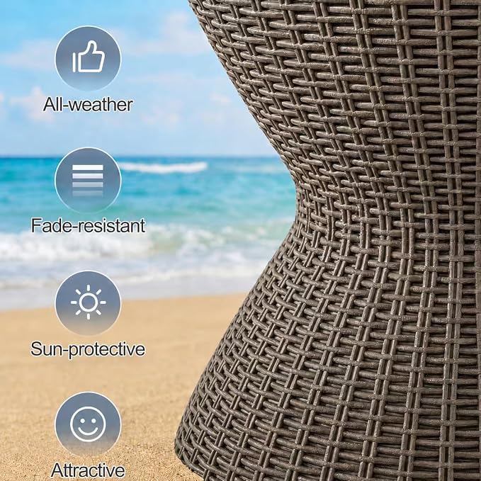 LDAILY Outdoor Cooler Table, Patio Cooler Table with 8 Gallon Capacity, Adjustable Height, Rattan Style Patio, Drain Plug, Cooler Side Table Outdoor for Poolside, Deck, BBQ & Parties(Light Brown)
