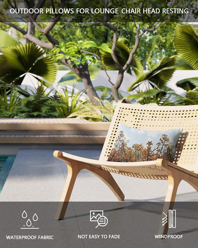Outdoor Pillows Covers with Inserts Modern Fall Digital Camera Pattern Floral and Trees Waterproof Pillow with Adjustable Strap Throw Pillows for Patio Furniture Recliner Lounge Chair, 12" x 20", 1PCS
