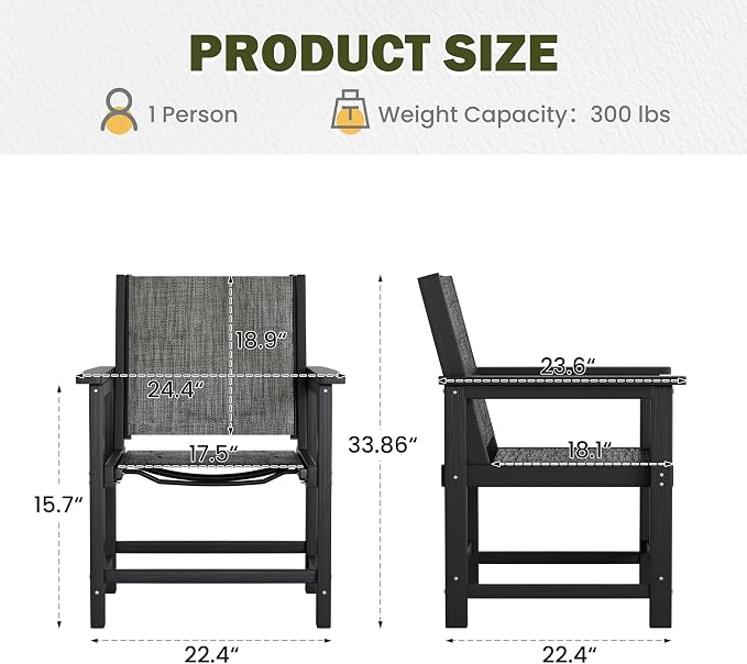 Amopatio HDPE Outdoor Dining Chairs Set of 4 All-Weather Patio Chairs with Textilene Backrest