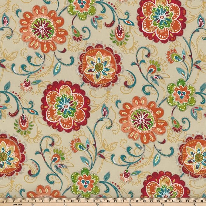 Pillow Perfect Bright Floral Indoor/Outdoor Tufted Wicker Seat Cushion With Ties, 2 Count, 15.5" x 16", Tan Fanfare