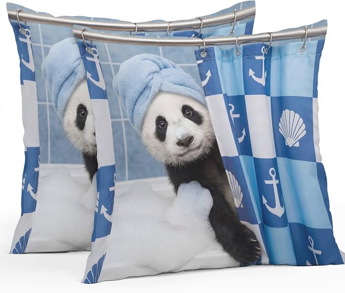 Bathing Panda Waterproof Outdoor Pillow Covers Set of 2 Home Decor, Funny Animal Showering Lumbar Pillowcase Patio Pillow Covers for Couch Bench Patio Furniture Garden 20x20in