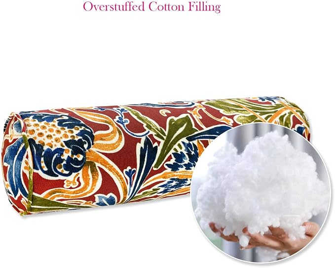 Pack of 2 Outdoor Waterproof Decorative Bolster Pillows with Inserts for Patio Furniture, 20x6 Inch Fade Resistant Patio Garden Bolster Cushions for Couch Bed Sofa, Jacobean Red
