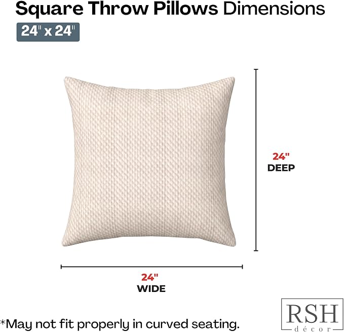 RSH DECOR: Sunbrella Square Throw Pillows Set of 4 | 24" x 24" | Water and Fade-Resistant Fabric | Outdoor Pillow Covers with Down-Alternative Inserts | Made in USA (Cozy Quilt Bright White)