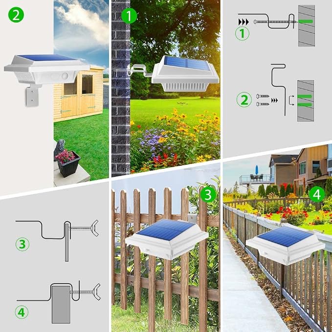 Gutter Lights, 40 LED Solar Patio Decor Lights, Deck & Fence Lights for Wall, Backyard, Porch, Patio, Pool, Steps, Yard, Garden, Pathway (4Pack White, Cool White Light)