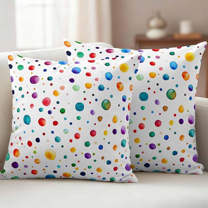 Color Polka Dot Outdoor Pillow Covers Set of 2 Abstract Watercolor Bubbles Modern Waterproof Throw Pillow Cover Decorative Cushion Cases for Patio Porch Garden 20X20 Inch