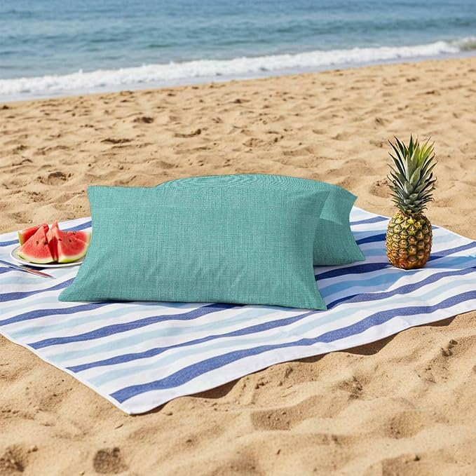 Outdoor Waterproof Throw Pillow Covers Set of 2 Turquoise Linen Lumbar Pillowcases 20x12 Inches Farmhouse Pure Color Decorative Pillows Cushion Case Patio Pillows for Couch Bed Chair Garden