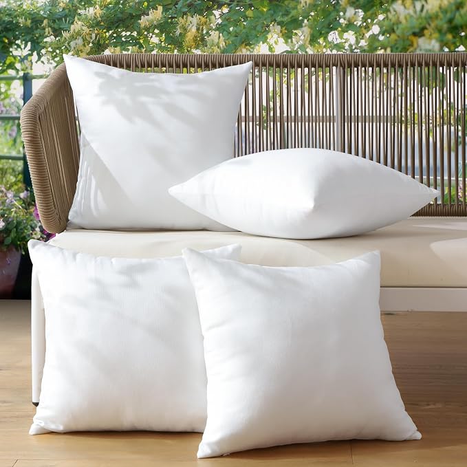 OTOSTAR Pack of 4 Outdoor Waterproof Throw Pillow Covers Decorative Pillow Covers Square Patio Balcony Pillowcases Cushion Case Pillows Shell for Couch Bed Tent Sofa Decor 20x20 Inch (Cream White)