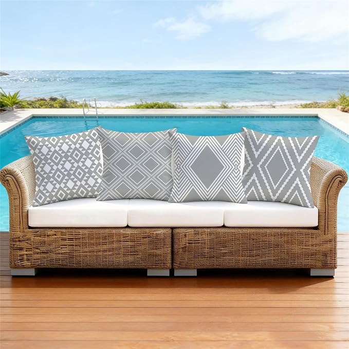 NIGHTWISH Outdoor Waterproof Pillow Covers 20x20 Set of 4 Gray Modern Geometry Decorative Outdoor Throw Pillows Boho Cushion Cases for Patio Furniture Bench Couch Sunbrella