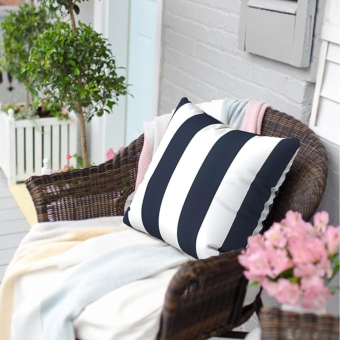 Outdoor Pillow Covers for Patio Furniture 20x20 Inch, Decorative Patio Throw Pillow Covers Set of 2, Modern Square Cushion Cases for Porch Garden Home Office, Cabana Navy