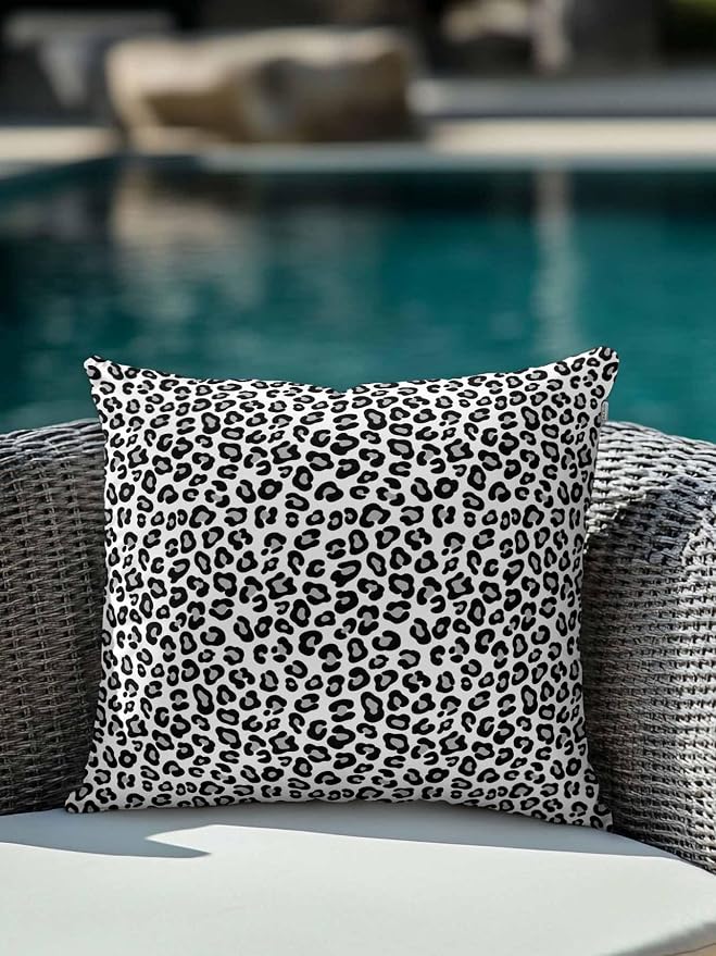 Outdoor Waterproof Throw Pillows Abstract White Black Leopard Patio Pillows,Decorative Pillow Covers with Insert,Pillow Cushion Case for Garden Couch Sofa Animal Skin Print
