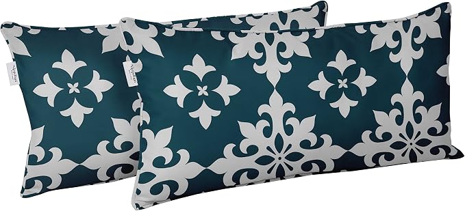 Indoor/Outdoor Polyester Fabric Lumbar Pillow Cover, All-Weather Waterproof Rectangular Cushion Case for Patio Furniture, 12 x 24 Set of 2 - Tiles-60