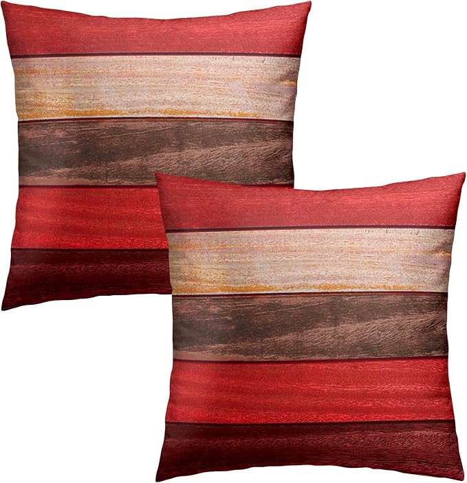 Red Brown Wood Pillow Cover 18x18 Inch, Vintage Old Pink Board Grunge Panel Natural Lumber Throw Pillowcases 2Pcs Decorative Cushion Cover for Home Couch Bed