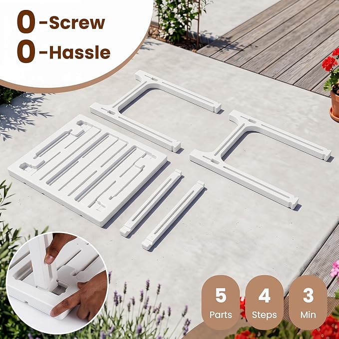 Tangkula Outdoor Adirondack Side Table Set of 2, 18" Heavy Duty HDPE Patio End Table with Slatted Surface, 0-Screw Assembly, Easy Maintenance, Small Side Table for Porch, Pool, Garden, Deck (White,2)