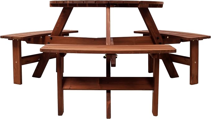 Wooden Picnic Table,Outdoor Wooden Dining Rectangle Table w/Umbrella Hole,for Patio,Garden,Backyard