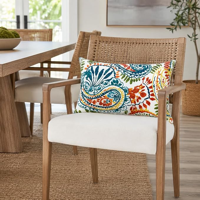Outdoor Patio Lumbar Pillows Pack of 2, 12"x20" | Fade Resistant Outdoor Waterproof Lumbar Pillow with Inners Decorative Garden Lumbar Cushions for Home Patio Terrace Sofa