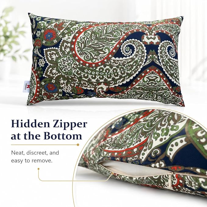 Pack of 2 Patio Lumbar Pillows 12"x20" | Fade Resistant Outdoor Waterproof Lumbar Pillow with Inners Decorative Garden Lumbar Cushions for Home Patio Terrace Sofa