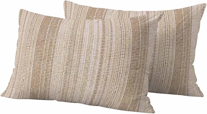 Abstract Beige Outdoor Pillow Covers 20"x12" Set of 2, Rustic Farmhouse Minimalist Beige Vertical Striped Lines Waterproof Throw Pillow Covers for Patio Furniture, Decorative Cushion Covers for Porch