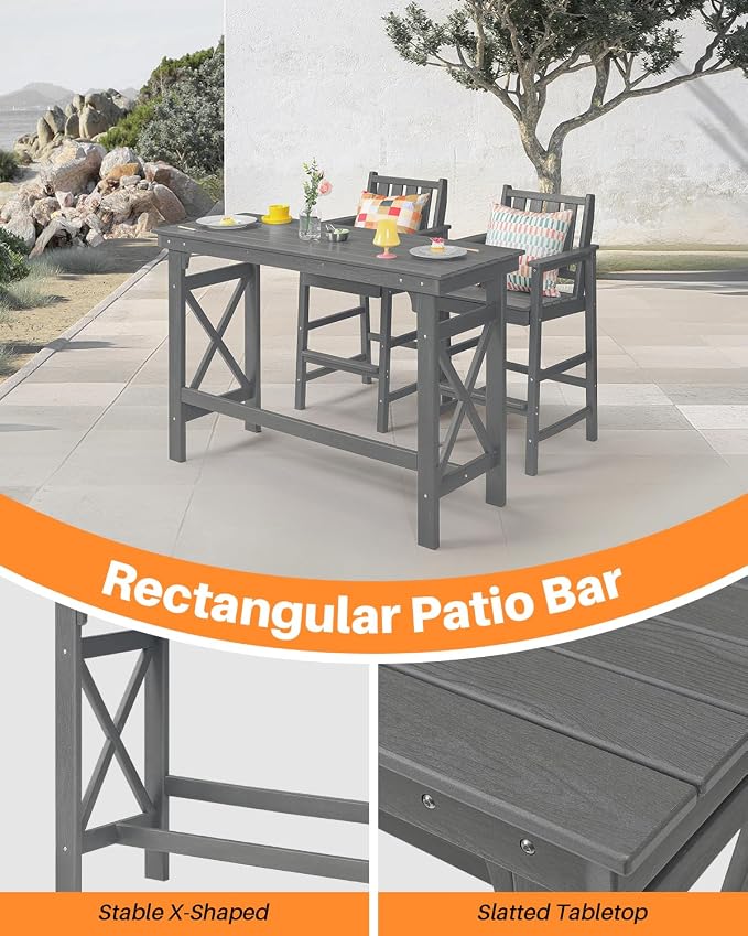 41" Outdoor Bar Table, HDPE Adirondack Outdoor Bar Table, All Weather Outside Bar Counter Height Tables Balcony Furniture, HDPE Patio Bar Tables for Bistro, Deck, Porch, Poolside, Smoke Gray