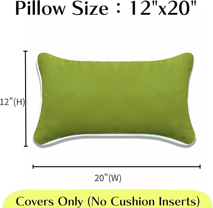 HER HWA Outdoor Lumbar Pillow Covers White Piping 20"x12" Set of 2, Garden | durable fade-resistant water-resistant 100% polyester white piping smooth zipper machine washable for indoor outdoor décor